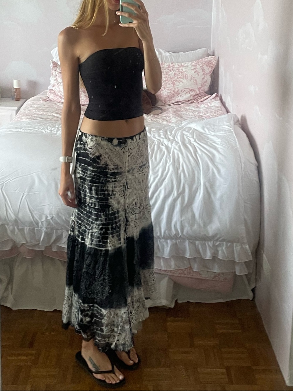 NWT Metro Wear Black and White Tie-Dye Maxi Skirt